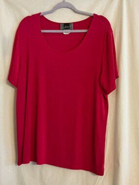 SLINKY BRAND Women's HOT PINK Short Sleeved Liquid Knit Scoop Neck Top 1X